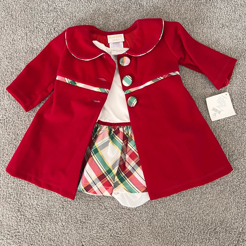 Girls 3pc Velvet Holiday Dress w/Matching Coat NWT